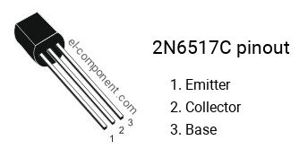 Pinout of the 2N6517C transistor, marking 2N 6517C