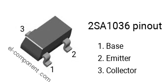 Pinout of the 2SA1036 smd sot-23 transistor, marking A1036