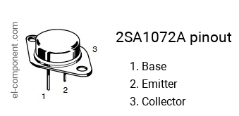 Pinout of the 2SA1072A transistor, marking A1072A