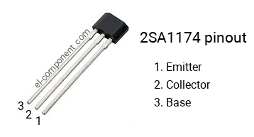 Pinout of the 2SA1174 transistor, marking A1174