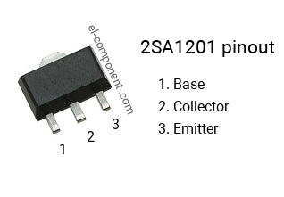 Pinout of the 2SA1201 smd sot-89 transistor, marking A1201