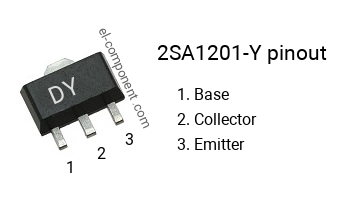 Pinout of the 2SA1201-Y smd sot-89 transistor, smd marking code DY