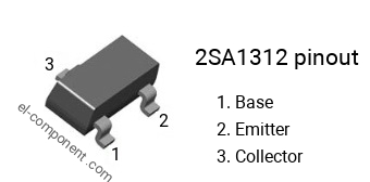 Pinout of the 2SA1312 smd sot-23 transistor, marking A1312