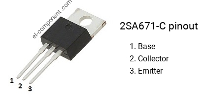 Pinout of the 2SA671-C transistor, marking A671-C