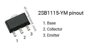 Pinout of the 2SB1115-YM smd sot-89 transistor, marking B1115-YM