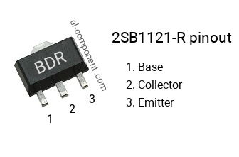 Diagrama de pines del 2SB1121-R smd sot-89 , smd marking code BDR