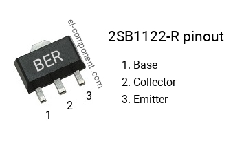 Pinout of the 2SB1122-R smd sot-89 transistor, smd marking code BER