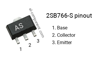 Diagrama de pines del 2SB766-S smd sot-89 , smd marking code AS