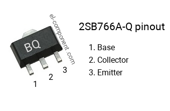 Pinout of the 2SB766A-Q smd sot-89 transistor, smd marking code BQ