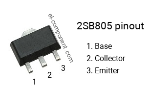 Pinout of the 2SB805 smd sot-89 transistor, marking B805