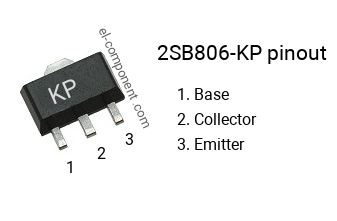 Pinout of the 2SB806-KP smd sot-89 transistor, smd marking code KP
