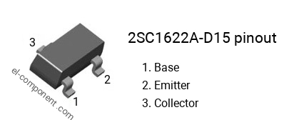 Diagrama de pines del 2SC1622A-D15 smd sot-23 , marcado C1622A-D15