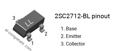 Pinout of the 2SC2712-BL smd sot-23 transistor, smd marking code LL