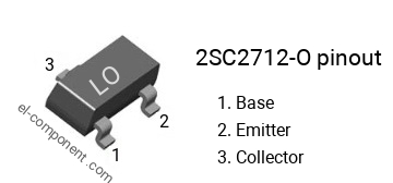 Pinout of the 2SC2712-O smd sot-23 transistor, smd marking code LO