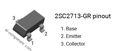 Pinout of the 2SC2713-GR smd sot-23 transistor, marking C2713-GR