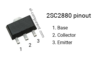 Pinout of the 2SC2880 smd sot-89 transistor, marking C2880