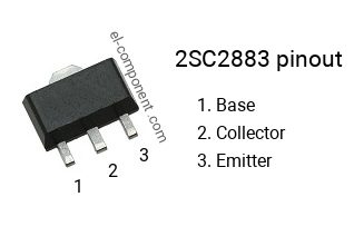 Pinout of the 2SC2883 smd sot-89 transistor, marking C2883