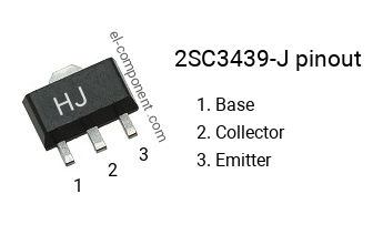 Diagrama de pines del 2SC3439-J smd sot-89 , smd marking code HJ