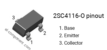 Diagrama de pines del 2SC4116-O smd sot-323 , marcado C4116-O