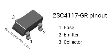 Pinout of the 2SC4117-GR smd sot-323 transistor, marking C4117-GR