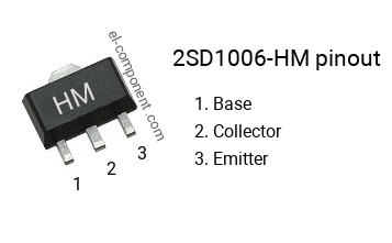 Pinout of the 2SD1006-HM smd sot-89 transistor, smd marking code HM