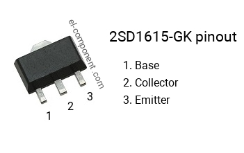 Pinout of the 2SD1615-GK smd sot-89 transistor, marking D1615-GK