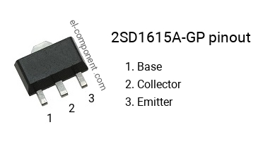 Pinout of the 2SD1615A-GP smd sot-89 transistor, marking D1615A-GP