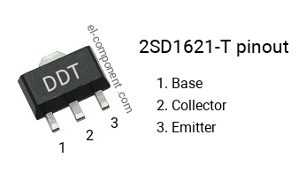 Pinout of the 2SD1621-T smd sot-89 transistor, smd marking code DDT