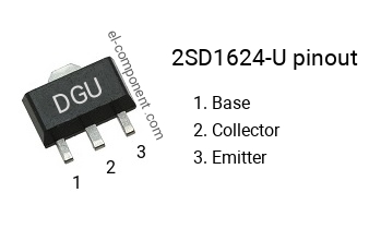 Pinout of the 2SD1624-U smd sot-89 transistor, smd marking code DGU