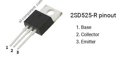 Pinout of the 2SD525-R transistor, marking D525-R