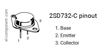 Diagrama de pines del 2SD732-C , marcado D732-C