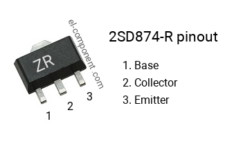 Diagrama de pines del 2SD874-R smd sot-89 , smd marking code ZR