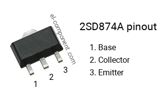 Pinout of the 2SD874A smd sot-89 transistor, marking D874A