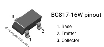 Pinout of the BC817-16W smd sot-323 transistor