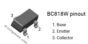 Pinout of the BC818W smd sot-323 transistor