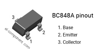 Pinout of the BC848A smd sot-23 transistor