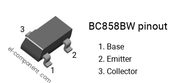 Diagrama de pines del BC858BW smd sot-323 