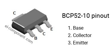 Pinout of the BCP52-10 smd sot-223 transistor