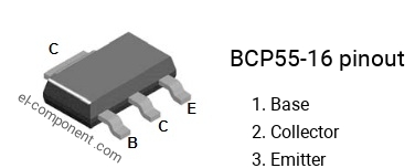 Pinout of the BCP55-16 smd sot-223 transistor