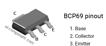 Pinout of the BCP69 smd sot-223 transistor