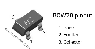 Diagrama de pines del BCW70 smd sot-23 , smd marking code H2