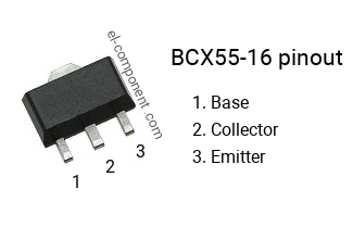 Pinout of the BCX55-16 smd sot-89 transistor
