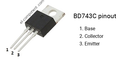 Pinout of the BD743C transistor