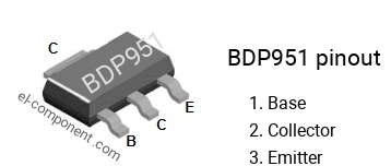 Diagrama de pines del BDP951 smd sot-223 , smd marking code BDP951