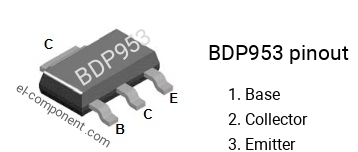 Pinout of the BDP953 smd sot-223 transistor, smd marking code BDP953