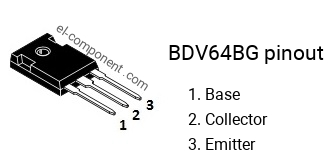 Pinout of the BDV64BG transistor