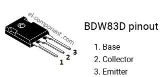 Pinout of the BDW83D transistor