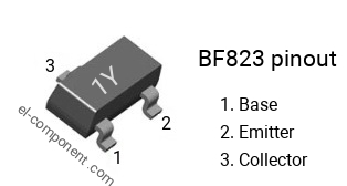 Diagrama de pines del BF823 smd sot-23 , smd marking code 1Y