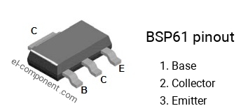 Pinout of the BSP61 smd sot-223 transistor
