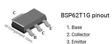 Pinout of the BSP62T1G smd sot-223 transistor